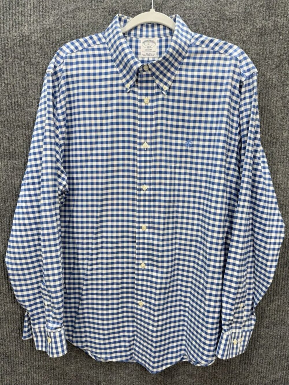 Brooks Brothers Regent Button Front Shirt Sz XL Blue Gingham Original Polo Logo